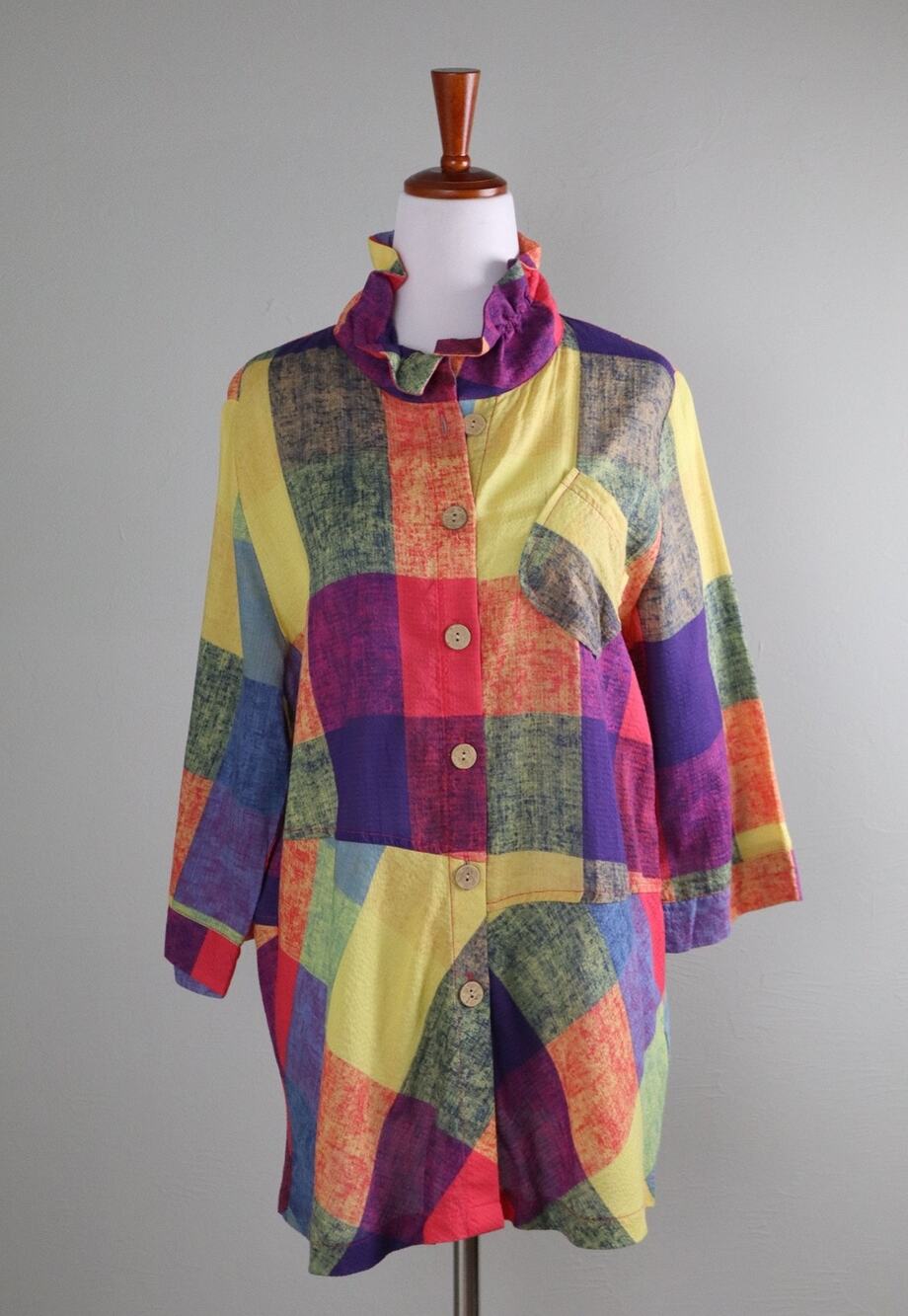 TERRA SJ APPAREL Structured Collar Check Plaid Button Up Shirt Top Size Small